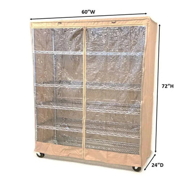 Storage Shelving Unit Cover, fits racks 60"W x 24"D x 72"H one side see through panel in Beige Khaki - 0