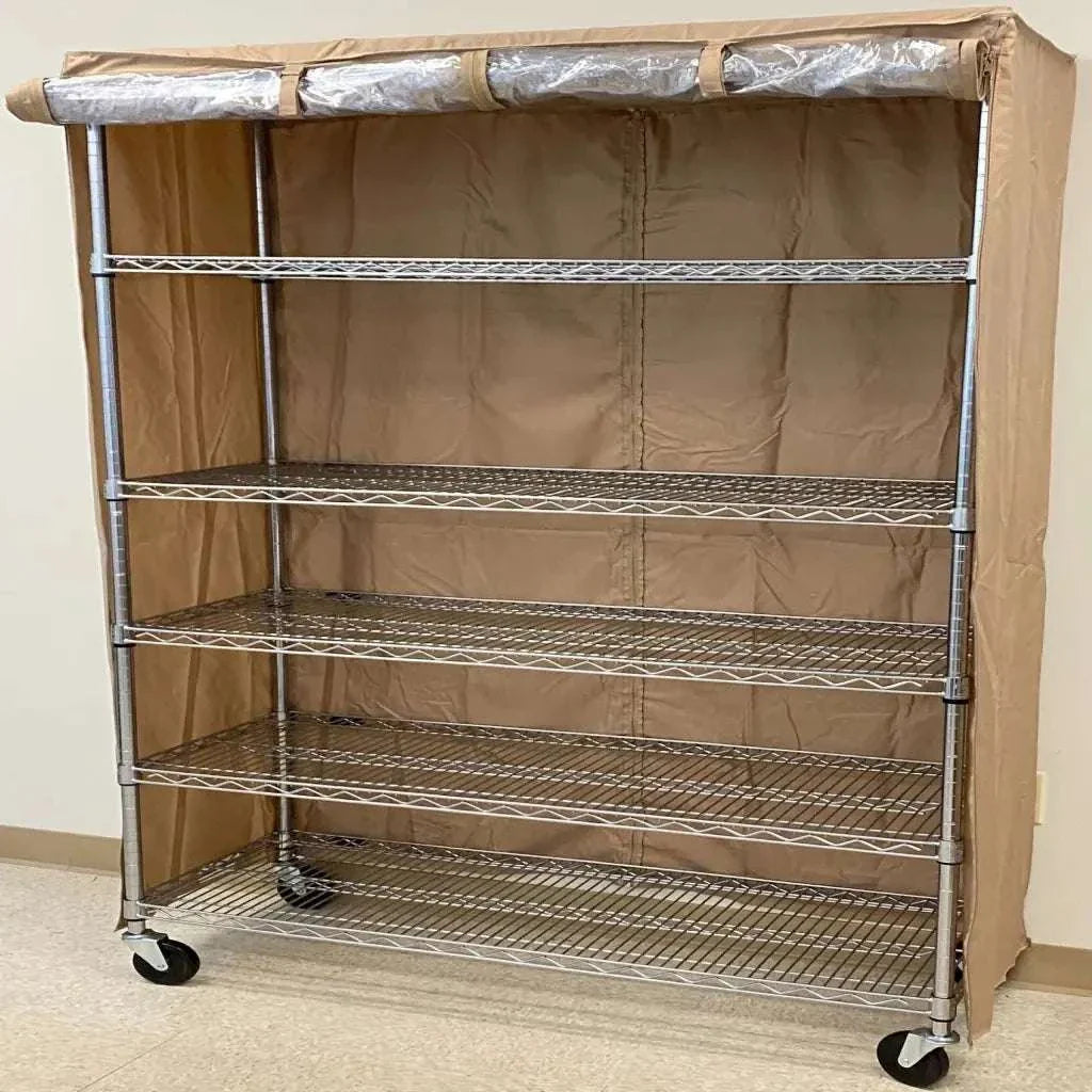 Storage Shelving Unit Cover, fits racks 60"W x 24"D x 72"H one side see through panel in Beige Khaki