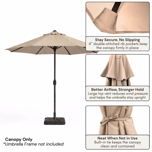 9ft Market Patio Umbrella 6 Rib Replacement Canopy Taupe