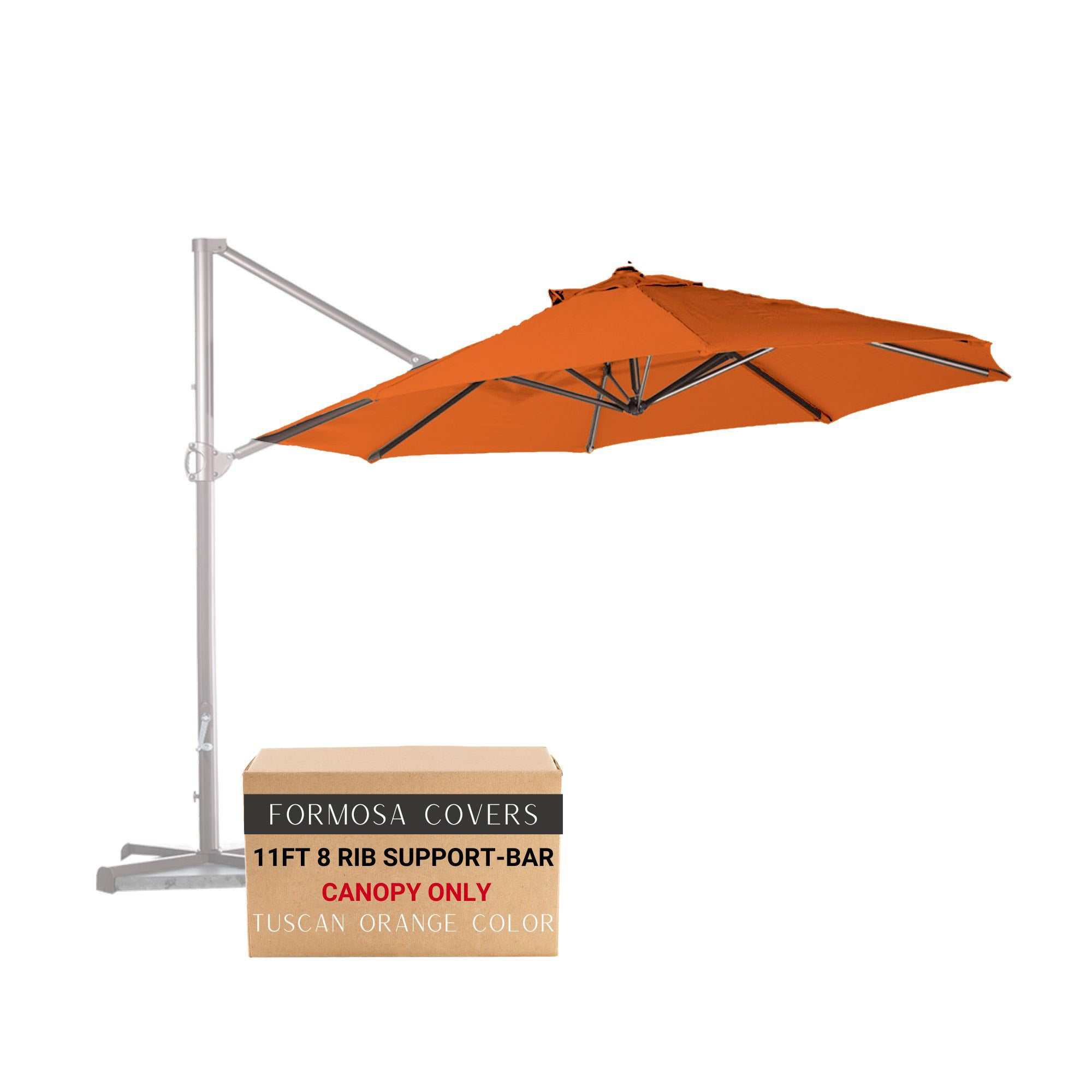 11 ft Cantilever Umbrella Replacement Canopy Supported Bar 8 Ribs Tuscan  Orange