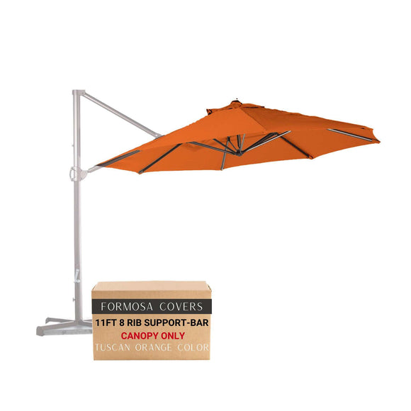 11 ft Cantilever Umbrella Replacement Canopy Supported Bar 8 Ribs Tuscan Orange
