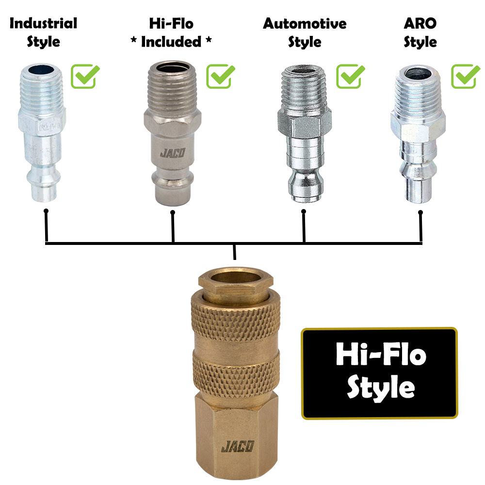 Hi-Flo Quick Connect Air Fittings | Plug & Coupler Kit - 1/4" NPT (Set of 12)