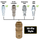 Hi-Flo Quick Connect Air Fittings | Plug & Coupler Kit - 1/4" NPT (Set of 12)-7