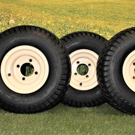 (Set of 4) Beige/Tan Steel Wheels with 18x9.50-8 4 Ply Turf Tires for Golf Cart and Lawn and Garden Equipment.