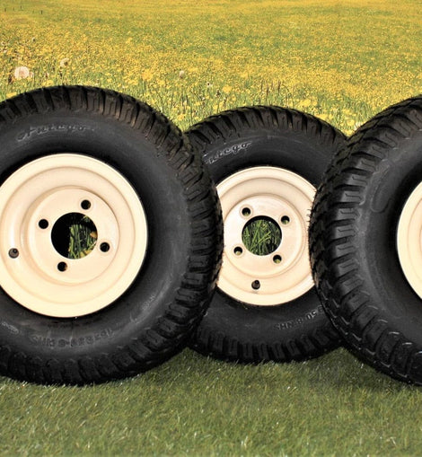 (Set of 4) Beige/Tan Steel Wheels with 18x9.50-8 4 Ply Turf Tires for Golf Cart and Lawn and Garden Equipment.