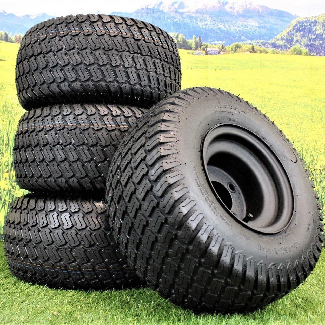 (Set of 4) Matte Black Wheels with 18x9.50-8 4 Ply Turf Tires for Golf and Lawn and Garden Equipment.