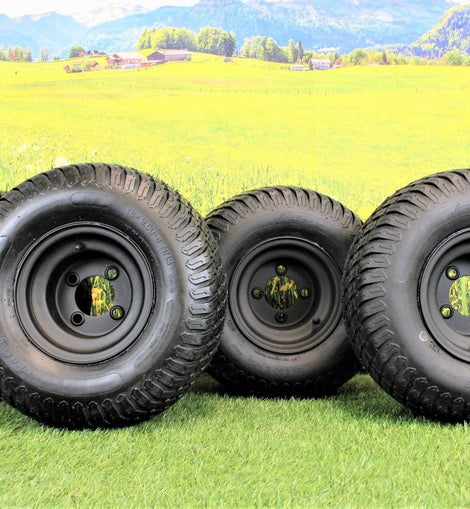 (Set of 4) Matte Black Wheels with 18x9.50-8 4 Ply Turf Tires for Golf and Lawn and Garden Equipment.