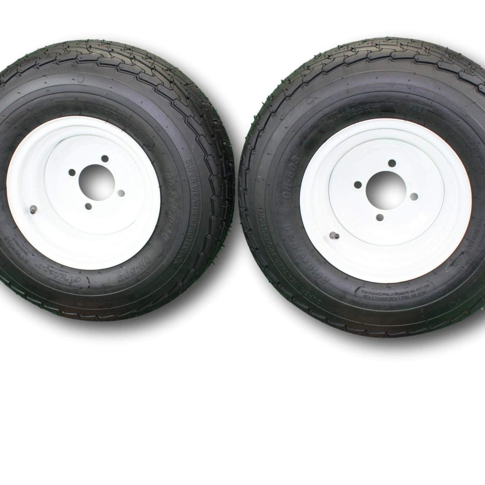 (Set of 2) 205/65-10 20.5x8.0-10 10 ply Load Range E super durable Antego Trailer Tire Wheel Assy - 4 Lug White Rim.