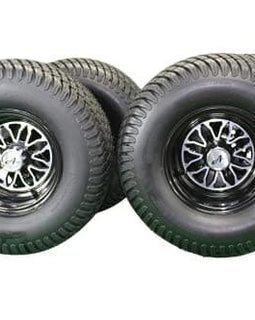 22x11.00-10 Turf tire with 10x7 Fusion Glossy Black Wheels for Golf Cart (Set of 4).