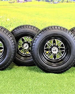 205/50-10 with 10x7 Fusion Glossy Black Wheels for Golf Cart (Set of 4).