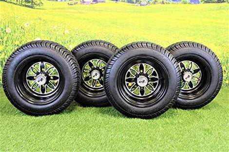 205/50-10 with 10x7 Fusion Glossy Black Wheels for Golf Cart (Set of 4).