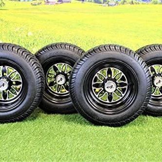 205/50-10 with 10x7 Fusion Glossy Black Wheels for Golf Cart (Set of 4).