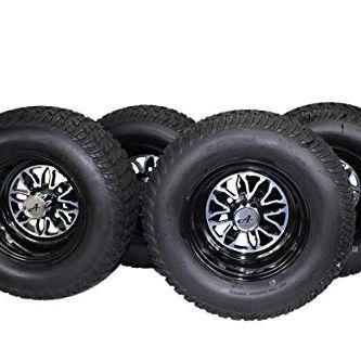 20x10.00-10 ATW-020 Turf Tires with 10x7 Fusion Glossy Black Wheels for Golf Carts (Set of 4).