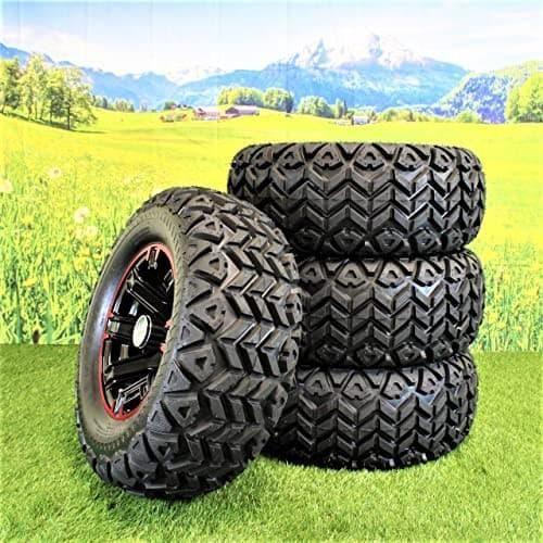 23x10.50-12 with 12x6 Black/Red Aluminum Wheels for Golf/ATV/UTV.