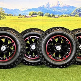 23x10.50-12 Glossy Black/Red Aluminum Golf Tire Wheel Assembly (Set of 4).