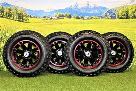 23x10.50-12 Glossy Black/Red Aluminum Golf Tire Wheel Assembly (Set of 4).