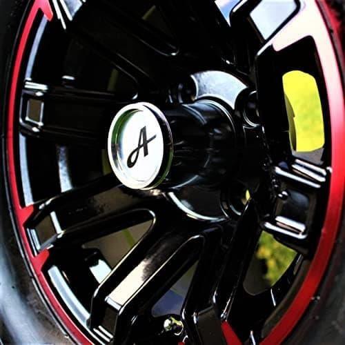 215/50-12 with 12x6 Glossy Black/Red Aluminum Wheel and Tire Assembly for Golf Cart (Set of 4).