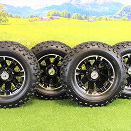 23X10.50-12 with 12x6 Black Aluminum Wheel and Tire Assembly for Golf Cart (Set of 4).