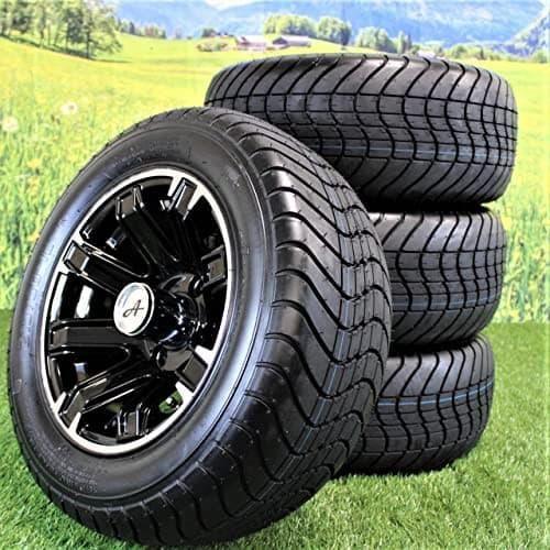 215/50-12 4 Ply with 12x6 Black Aluminum Wheel and Tire Assemblies for Golf Cart (Set of 4).