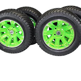 215/50-12 4 Ply with 12x6 Green Aluminum Wheel and Tire Assemblies for Golf Cart (Set of 4).