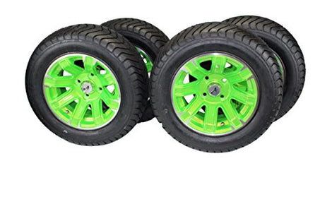 215/50-12 4 Ply with 12x6 Green Aluminum Wheel and Tire Assemblies for Golf Cart (Set of 4).