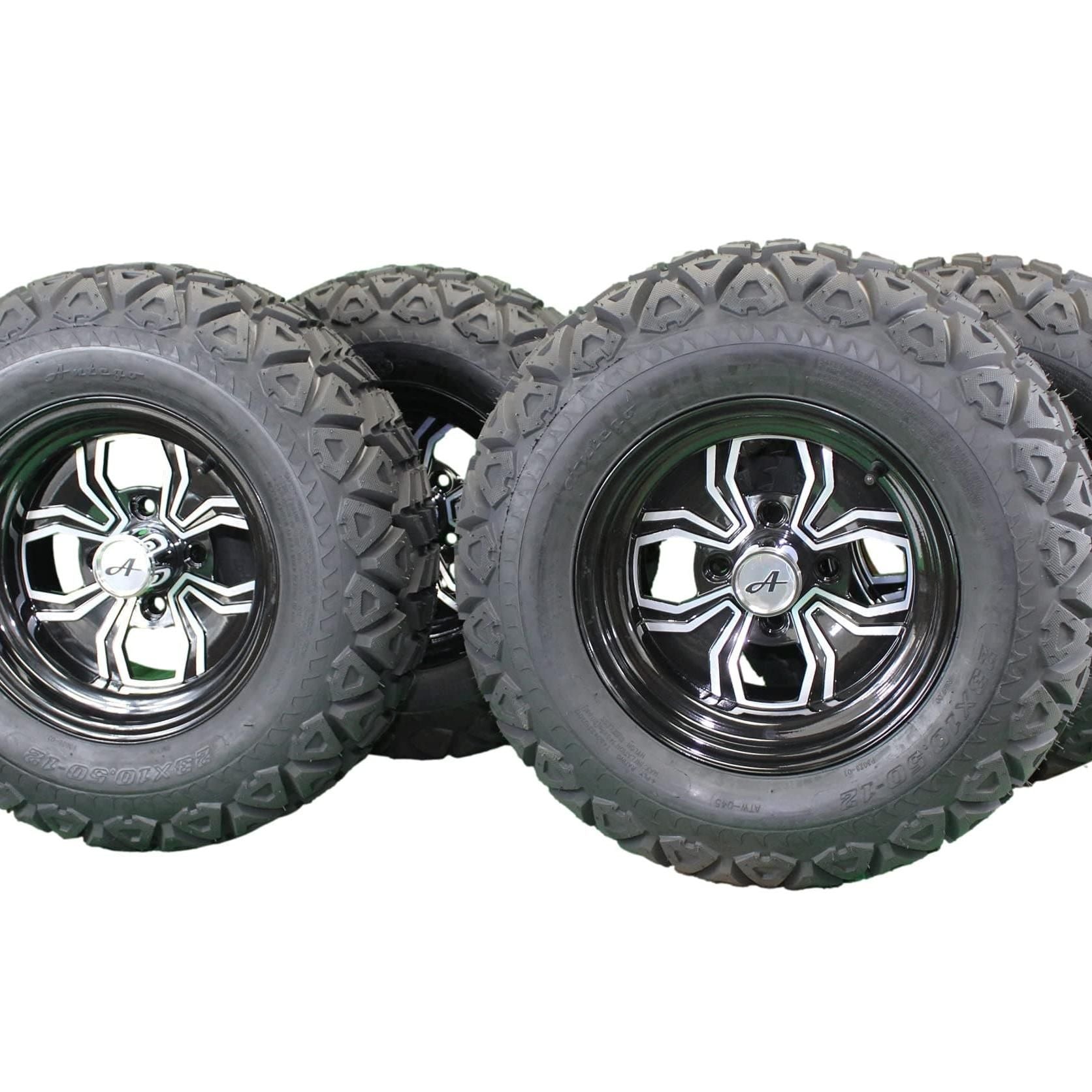 (Set of 4) 23x10.50-12 ATW-045 with 12x6 Black Fusion Aluminum Wheels for Golf/ATV/UTV.