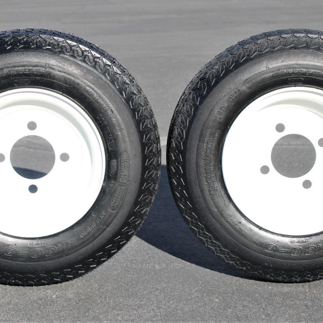 2-Pack Antego Trailer Tire On Rim 480-8 4.80-8 Load C 4 Lug White Wheel.