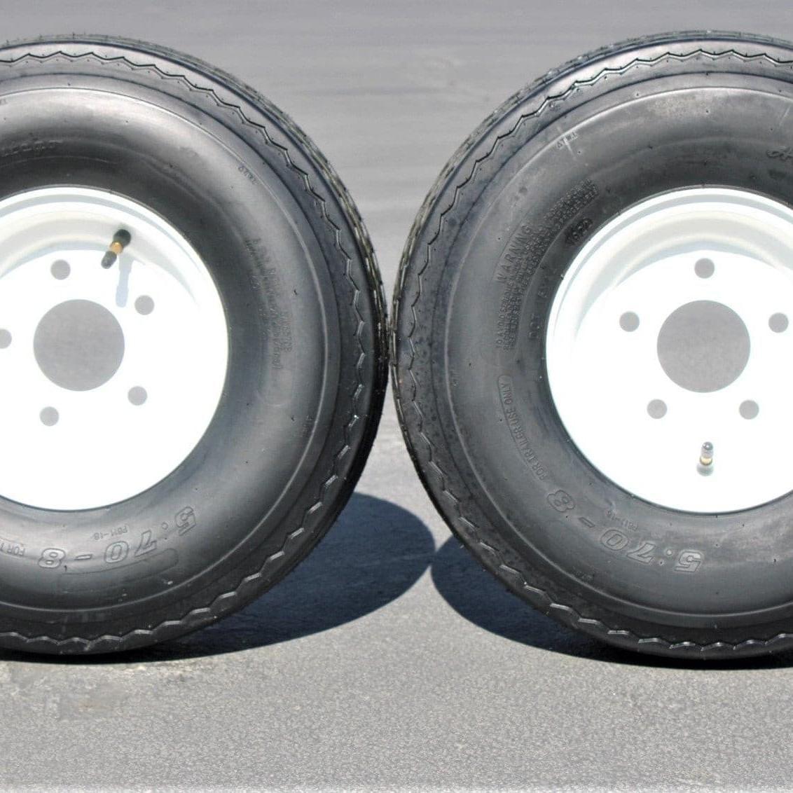 Antego 2-Pack Trailer Tire On Rim 570-8 5.70-8 Load C 5 Lug White Wheel.