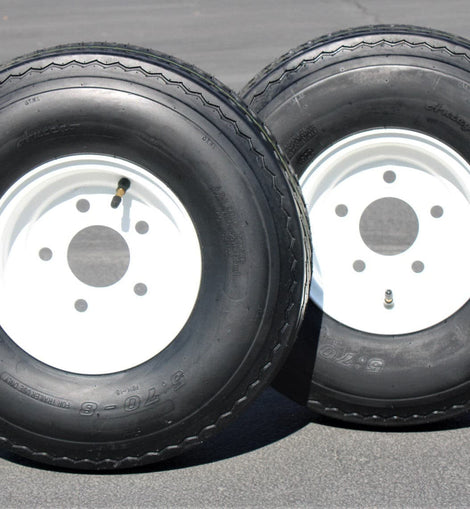 Antego 2-Pack Trailer Tire On Rim 570-8 5.70-8 Load C 5 Lug White Wheel.
