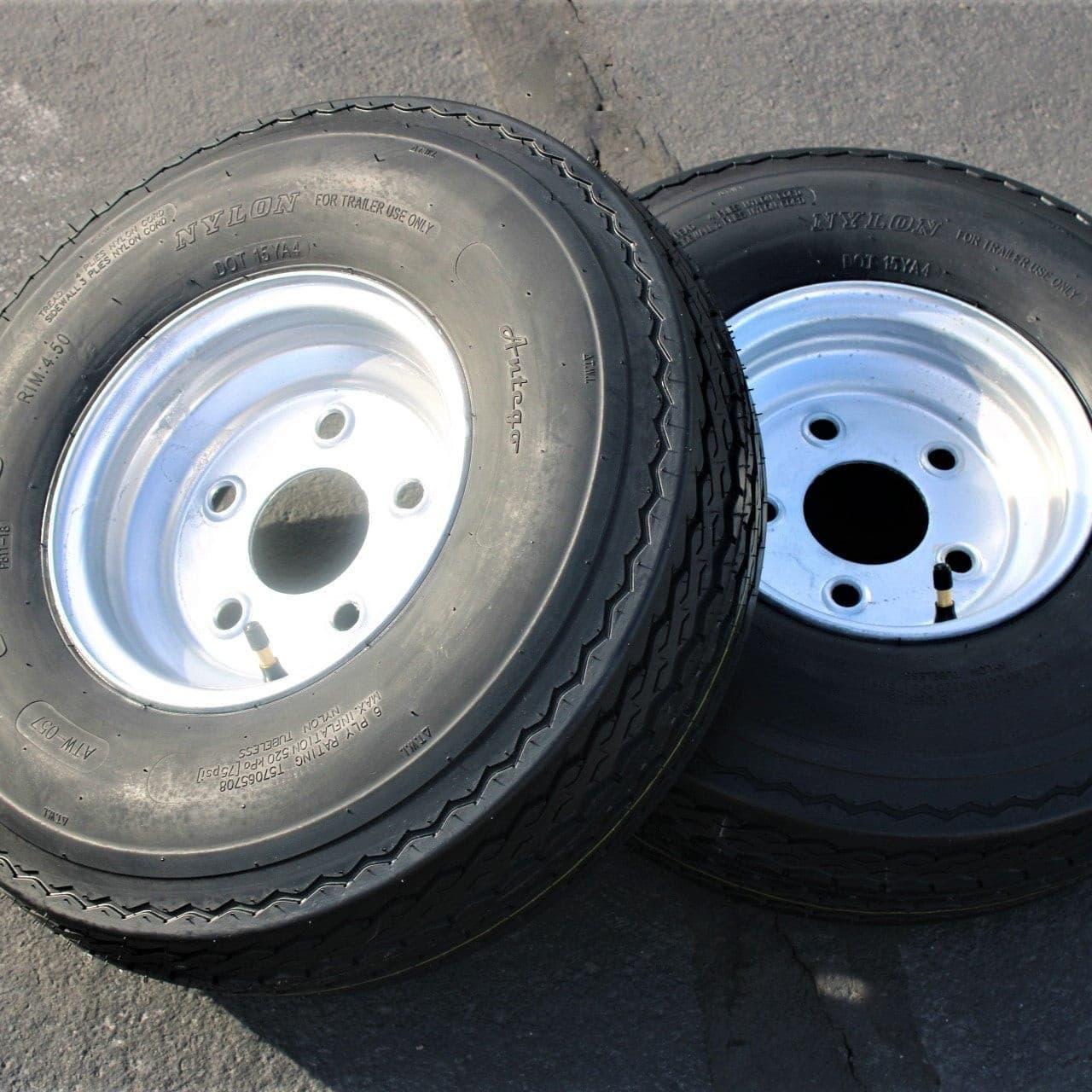 2-Pack Antego Trailer Tire On Rim 570-8 5.70-8 Load C 5 Lug Galvanized Wheel.