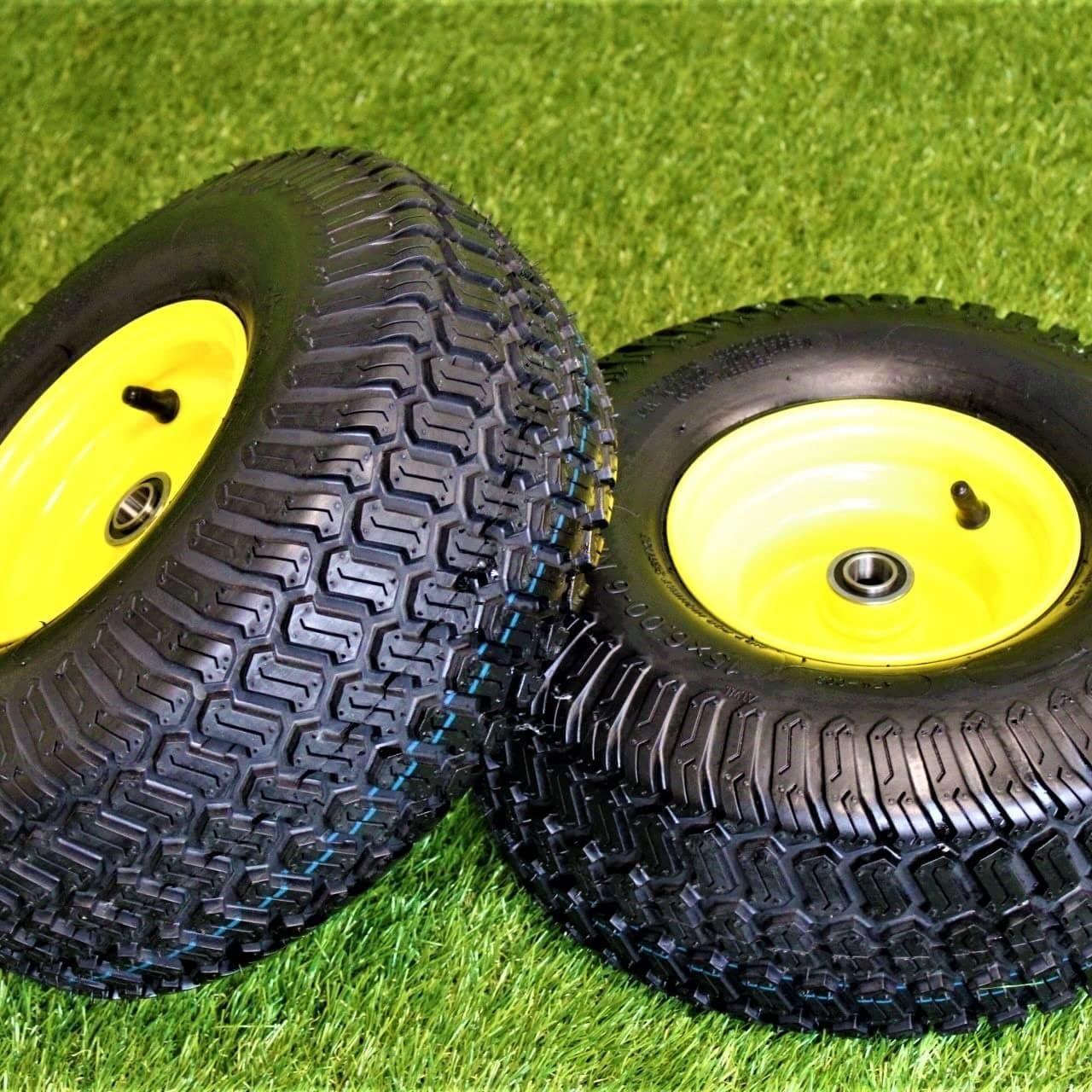 15×6.00-6 4 Ply Tires with 6×4.5 John Deere Wheels .75″ Bearing (Set of 2 Assemblies).