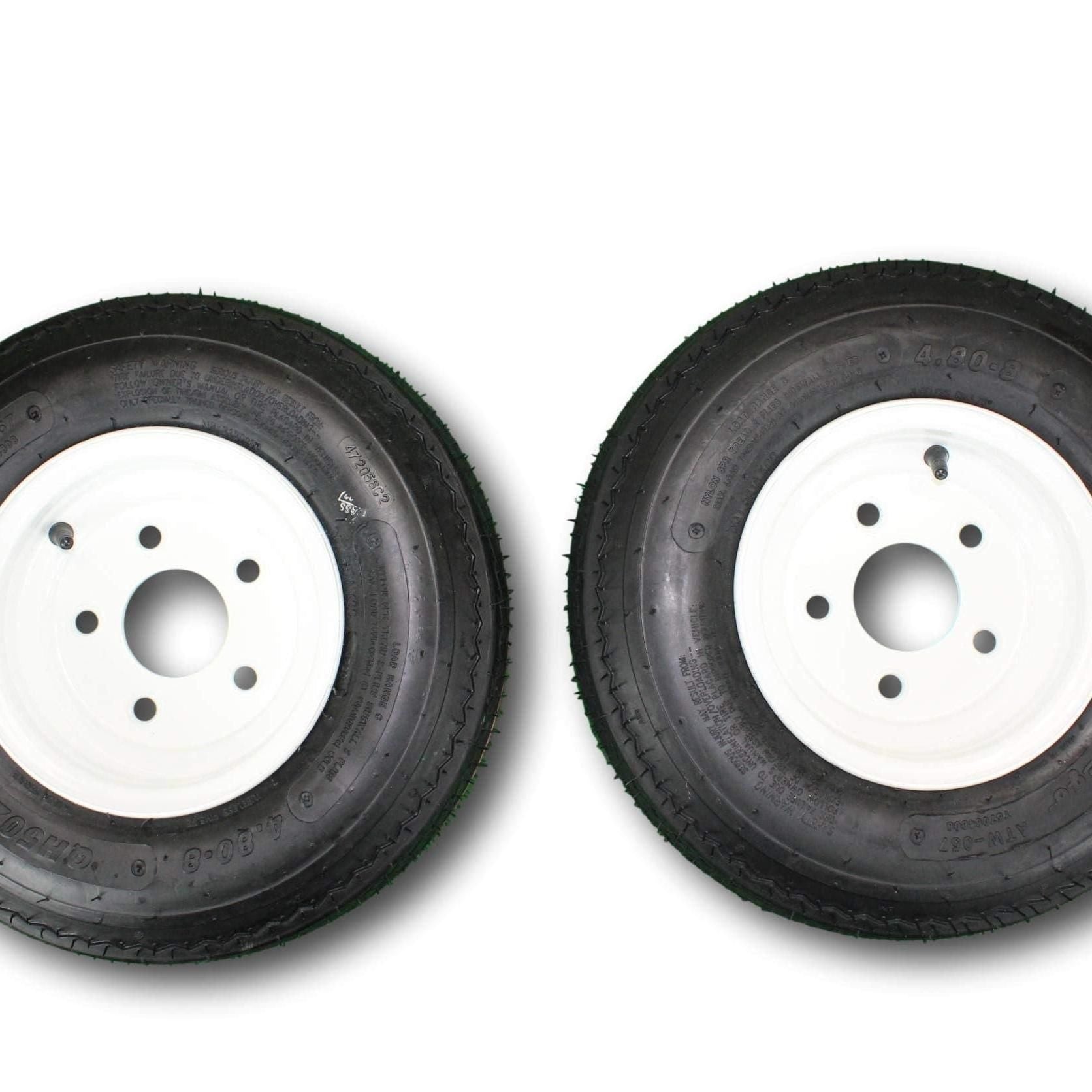 Antego Tire and Wheel Trailer Tires 480-8 4.80-8 4.80x8 4.8-8 with 8" White Rims, Load Range C, 6PR, Set Of 2.