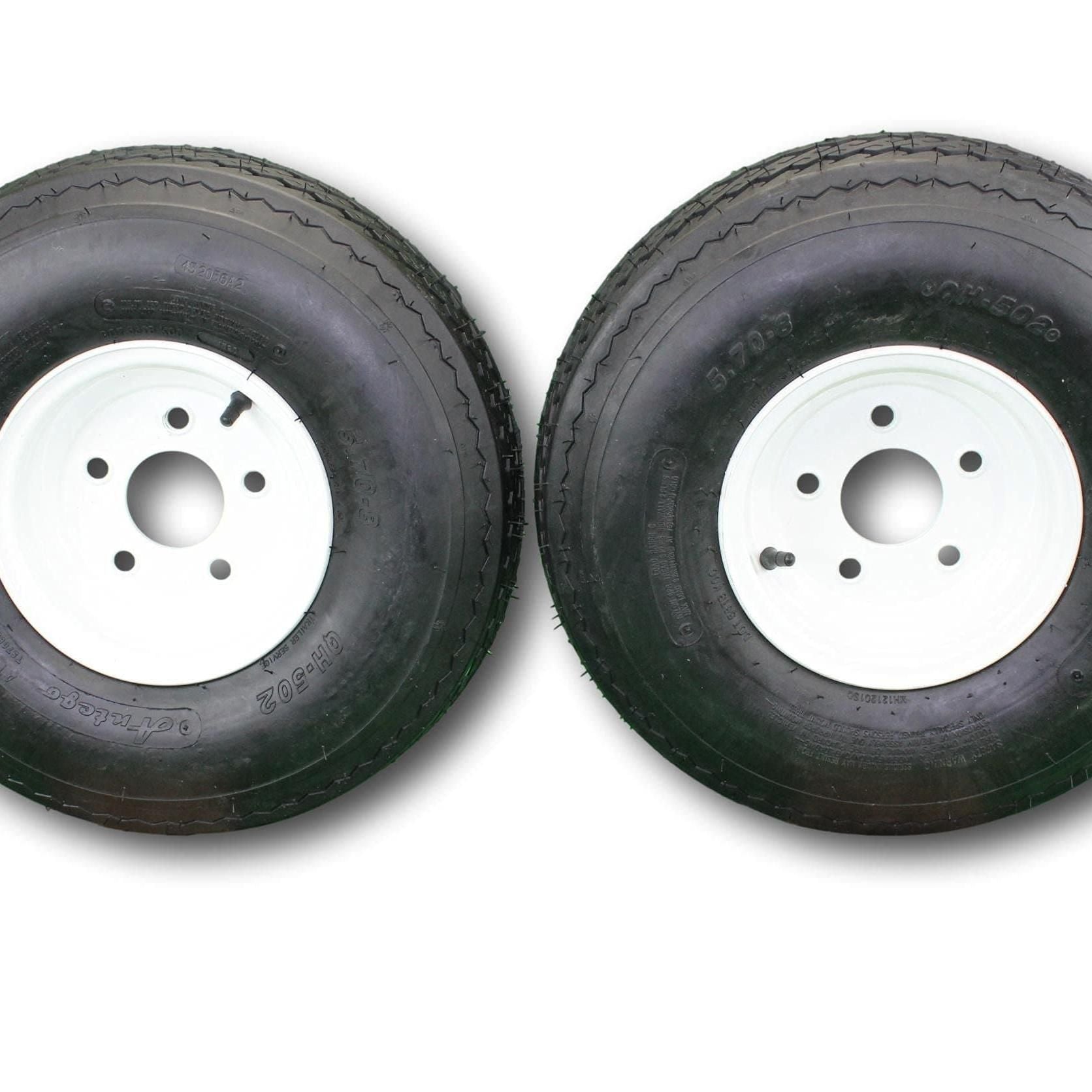 Antego 2-Pack Trailer Tire On Rim 570-8 5.70-8 Load C 5 Lug White Wheel.