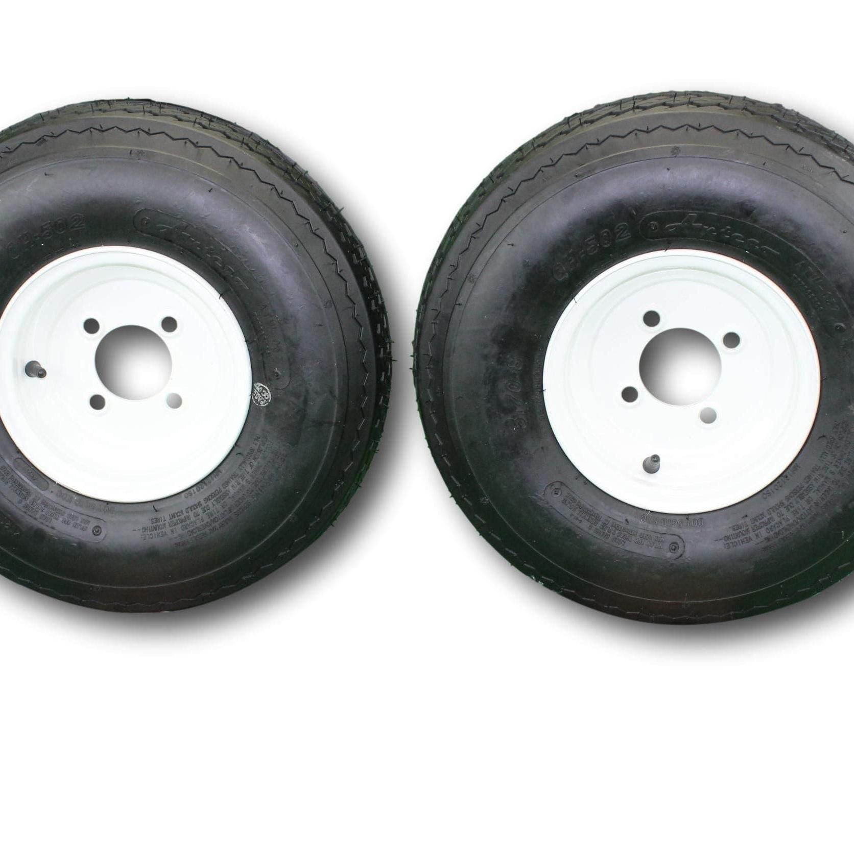 Antego 2-Pack Trailer Tire On Rim 570-8 5.70-8 Load C 4 Lug White Wheel.