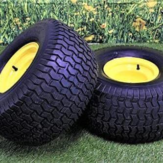 20x10.00-8 Tires with 8x7 John Deere Yellow Wheels 2 Ply for Lawn & Garden Mower Turf Tires (Set of 2).