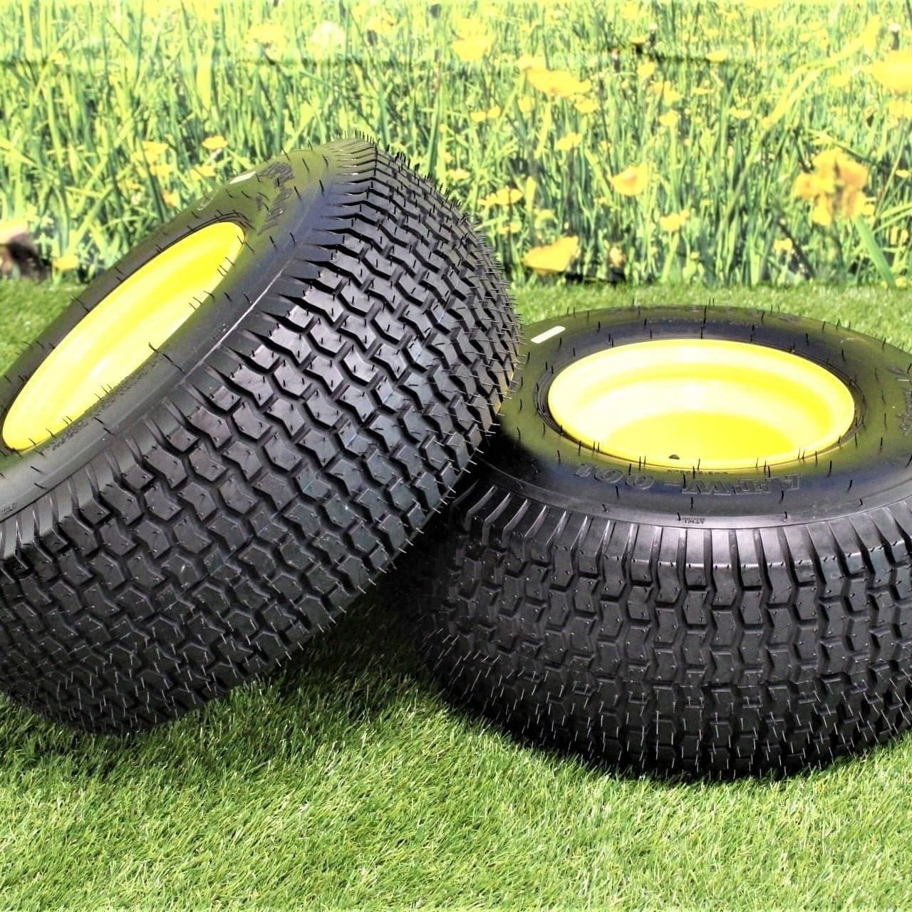 20x8.00-8 4 Ply Tires with 8x7 John Deere Yellow Wheels for Lawn & Garden Mower Turf Tires (Set of 2).