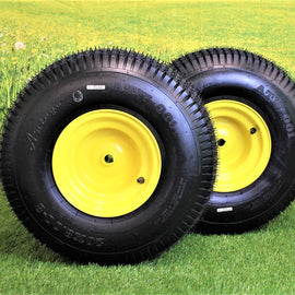20x8.00-8 4 Ply Tires with 8x7 John Deere Yellow Wheels for Lawn & Garden Mower Turf Tires (Set of 2).