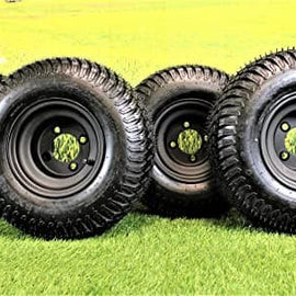 18X8.50-8" Turf Tires 4 Ply with 8x7 Matte Black Steel Golf Cart Wheel Assemblies (Set of 4).