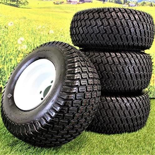 18X8.50-8" Turf Tires 4 Ply with 8x7 White Steel Golf Cart Wheel Assemblies ATW-003 (Set of 4).