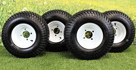 18X8.50-8" Turf Tires 4 Ply with 8x7 White Steel Golf Cart Wheel Assemblies ATW-003 (Set of 4).