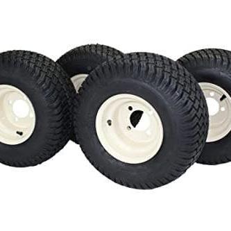 18X8.50-8" Turf Tires 4 Ply with 8x7 Beige/Tan Steel Golf Cart Wheel Assemblies ATW-003 (Set of 4).