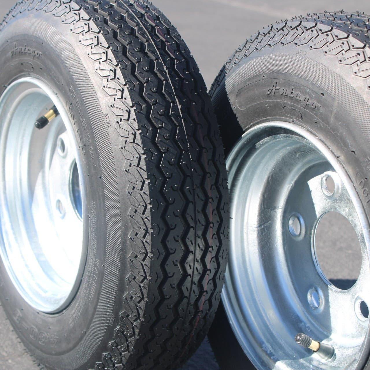 2-Pack Antego Trailer Tire On Rim 480-8 4.80-8 Load C 5 Lug Galvanized Wheel.