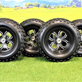 (Set of 4) 23x10.50-12 ATW-045 with 12x6 Black Fusion Aluminum Wheels for Golf/ATV/UTV.