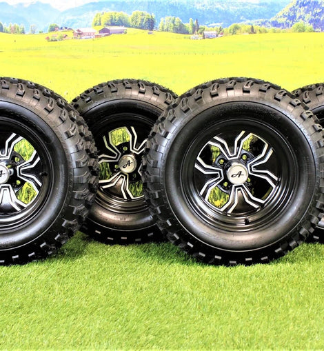 (Set of 4) 23x10.50-12 ATW-045 with 12x6 Black Fusion Aluminum Wheels for Golf/ATV/UTV.