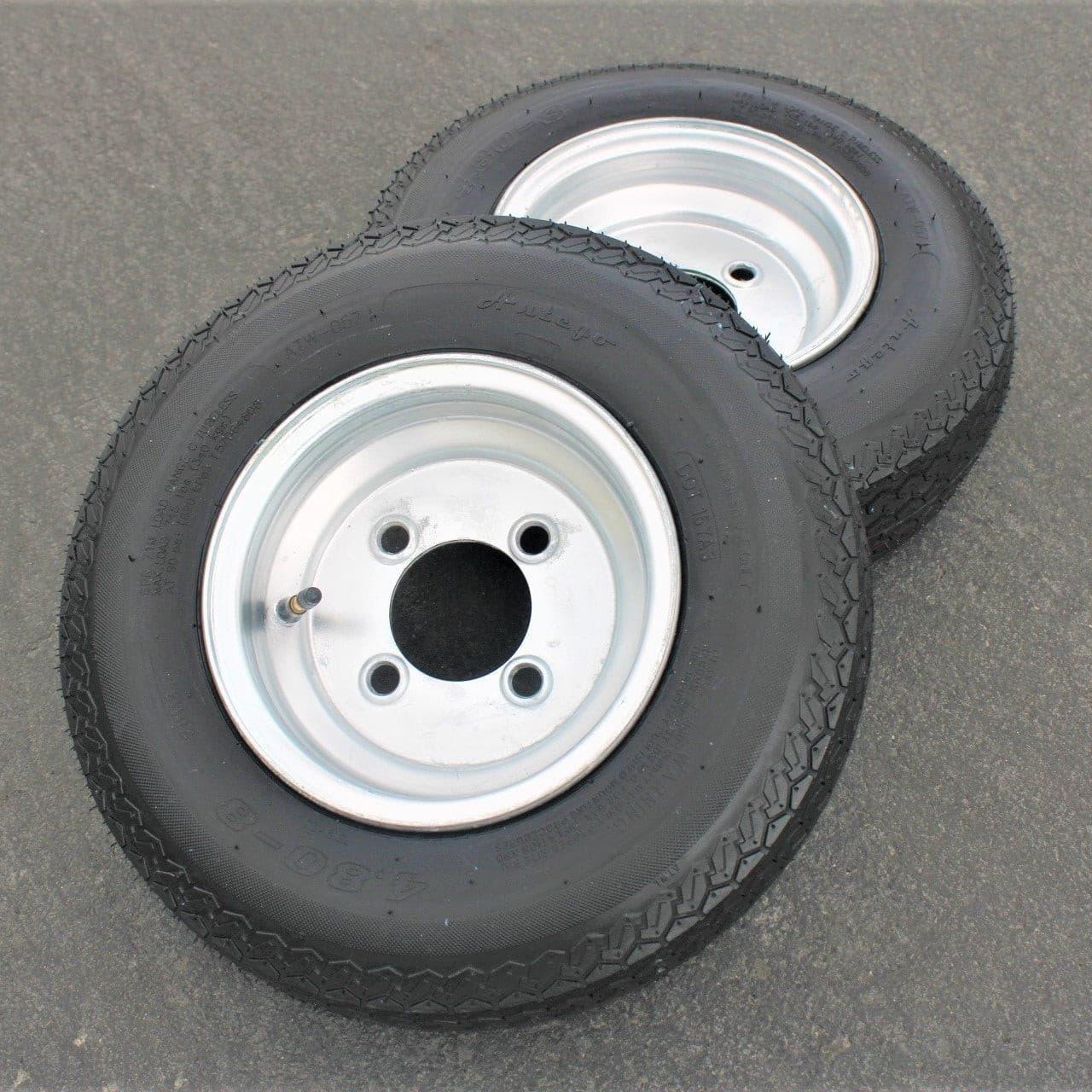 2-Pack Antego Trailer Tire On Rim 480-8 4.80-8 Load C 4 Lug Galvanized Wheel.