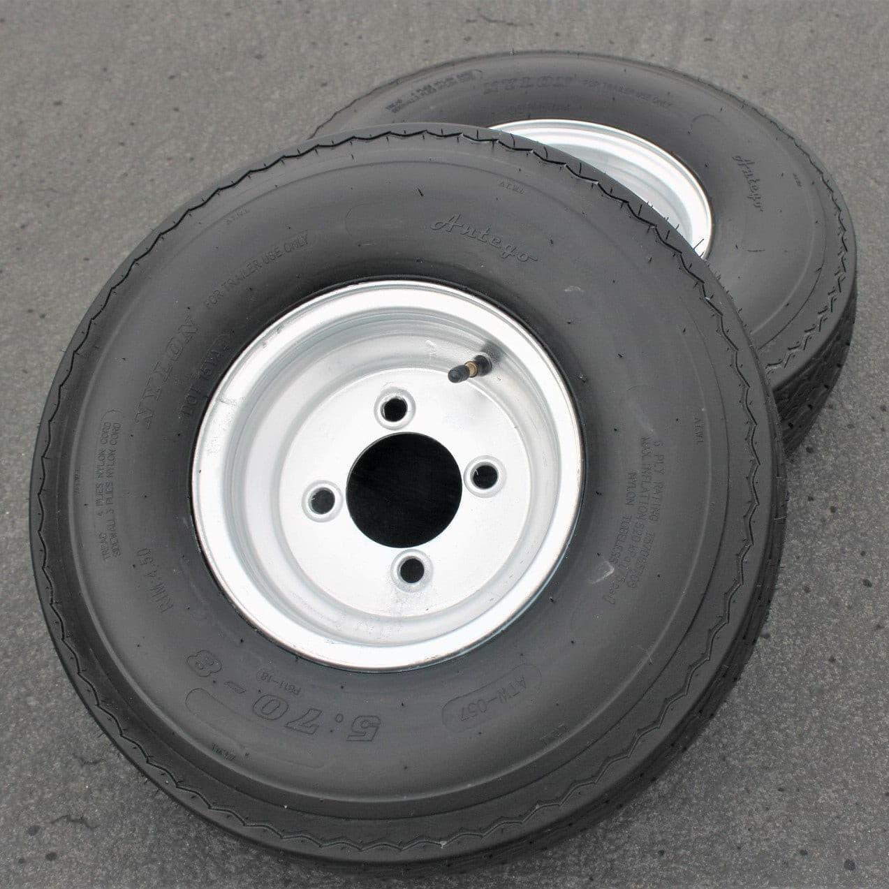 2-Pack Antego Trailer Tire On Rim 570-8 5.70-8 Load C 4 Lug Galvanized Wheel.