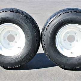 (Set of 2) 205/65-10 20.5x8.0-10 10 ply Load Range E Super Durable Antego Trailer Tire Wheel Assy - 5 Lug White Rim.