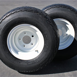 (Set of 2) 205/65-10 20.5x8.0-10 10 ply Load Range E Super Durable Antego Trailer Tire Wheel Assy - 5 Lug White Rim.