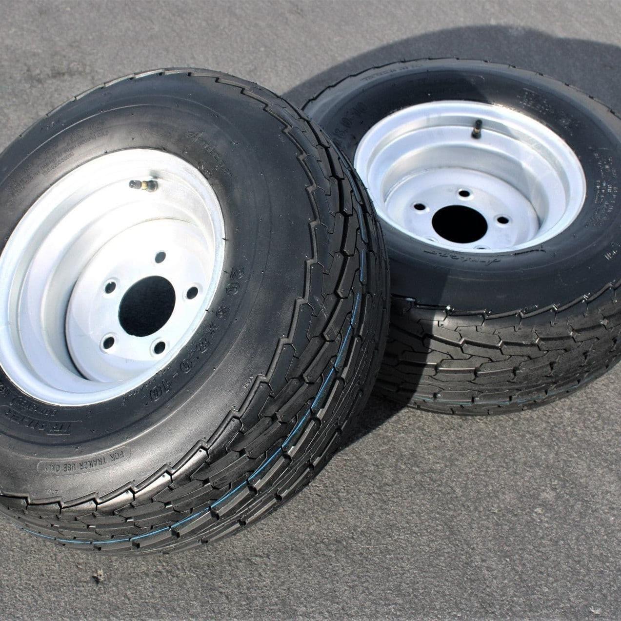 205/65-10 20.5x8.0-10 10 ply Load Range E Super Durable Antego Trailer Tire Wheel Assy - 5 Lug Galvanized Rim (Set of 2).