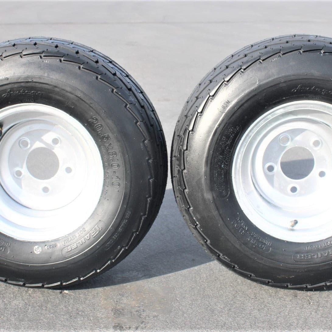 205/65-10 20.5x8.0-10 10 ply Load Range E Super Durable Antego Trailer Tire Wheel Assy - 5 Lug Galvanized Rim (Set of 2).